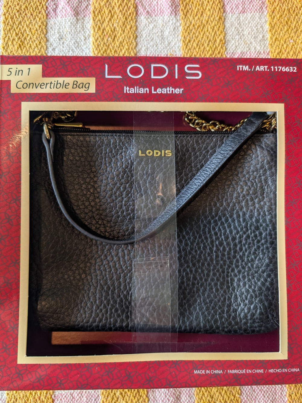 Lodis Black Pebbled Leather Convertible Crossbody with Gold Hardware